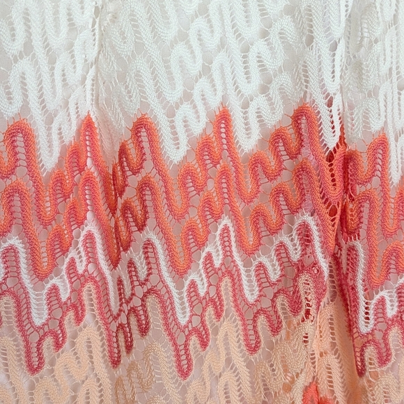 R&K Lace Sleeveless Pink Peach White Chevron Midi Dress 16 - Picture 15 of 16